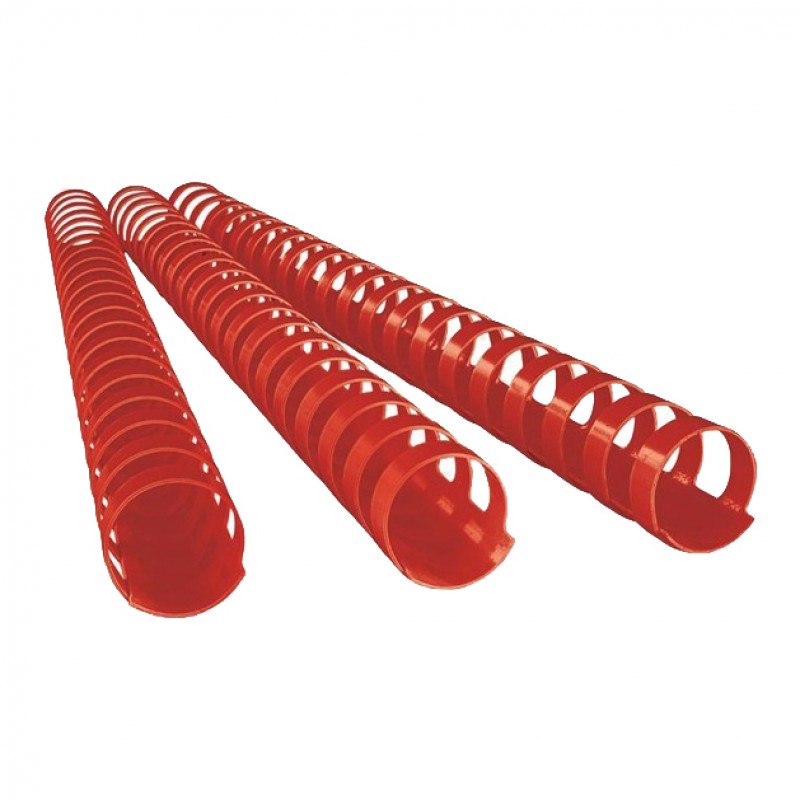 Anneau reliure plastique rond, rouge, 21 trous, diamètre 19 mm, capacité 150 feuilles, boîte de 100
