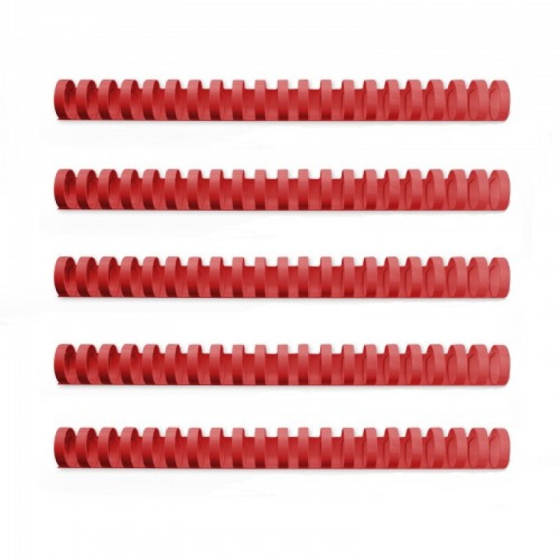 Anneau reliure plastique rond, rouge, 21 trous, diamètre 14 mm, capacité 100 feuilles, boîte de 100